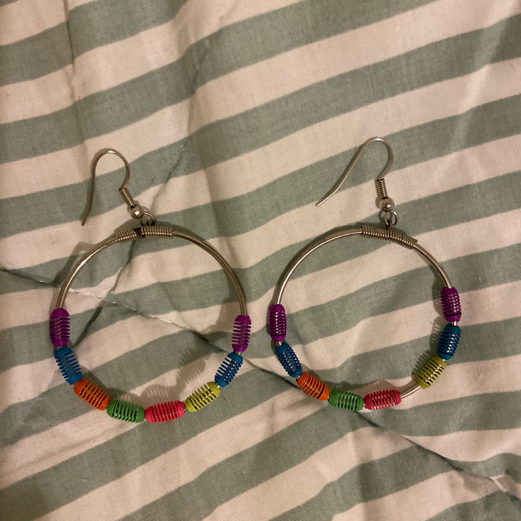 Vintage Colorful Rave Hoop Earrings 11$